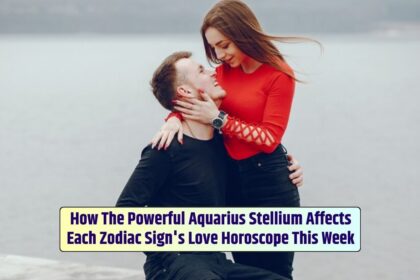 This week, a loving couple strolling by the river experiences the Aquarius Stellium's influence on their love horoscope.