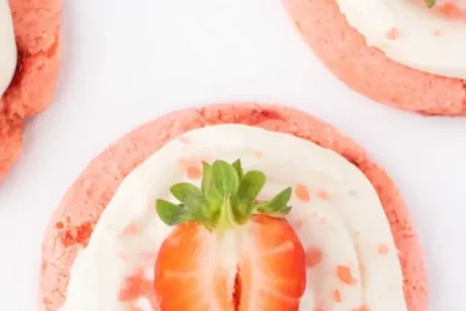 Strawberry Cheesecake Cookies, Recipe, Fresh Ingredients, Baking, Cream Cheese Frosting, Decadent Treat, Frosted Cookie, Homemade,